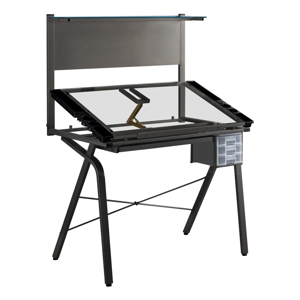 Image of Drafting Table - Adjustable / Grey Metal / Tempered Glass
