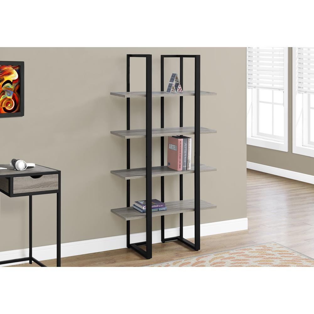 4 Shelf Bookcase - 60"H / Dark Taupe / Black Metal