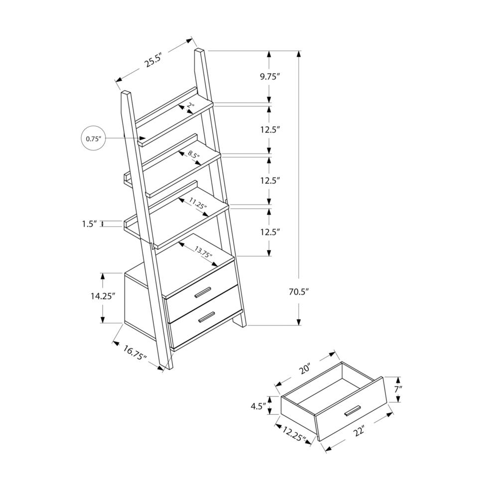 Bookcase - 69"H / Grey-White Ladder With 2 Storage Drawer