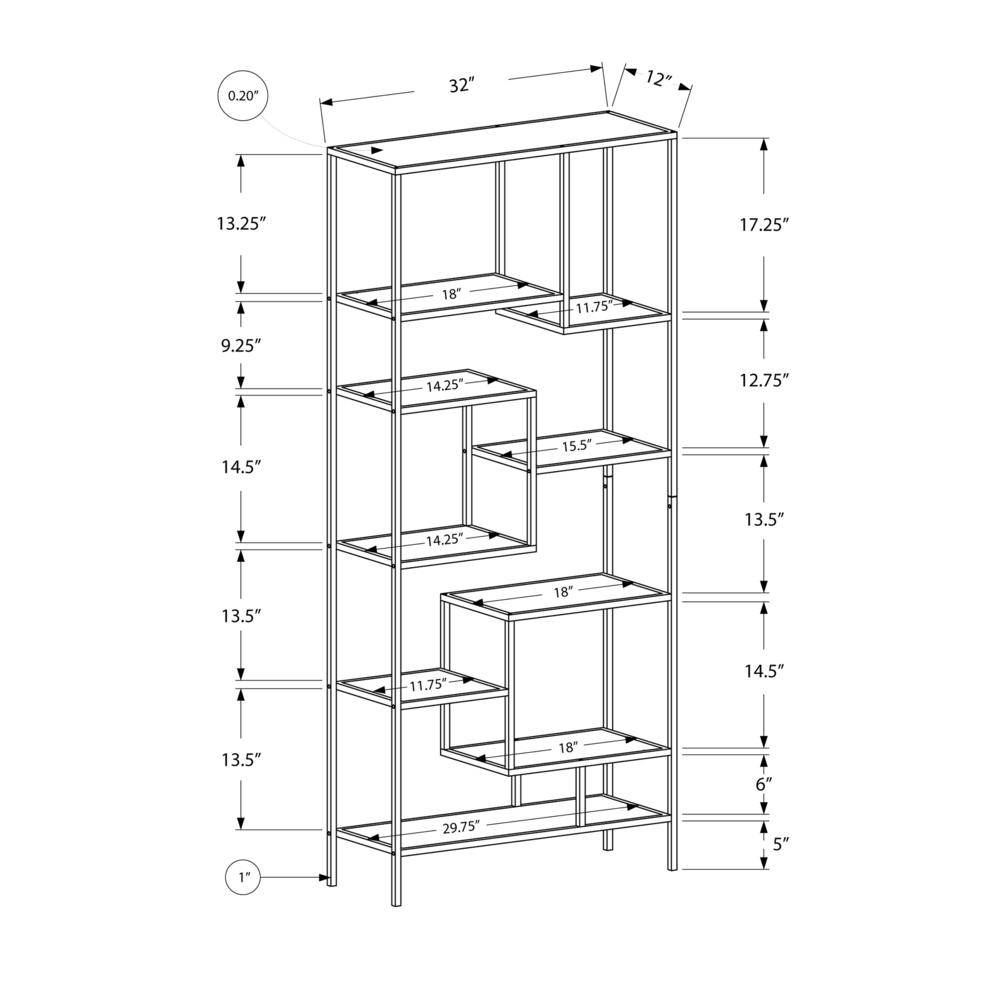 Bookcase - 72"H / Silver Metal With Tempered Glass