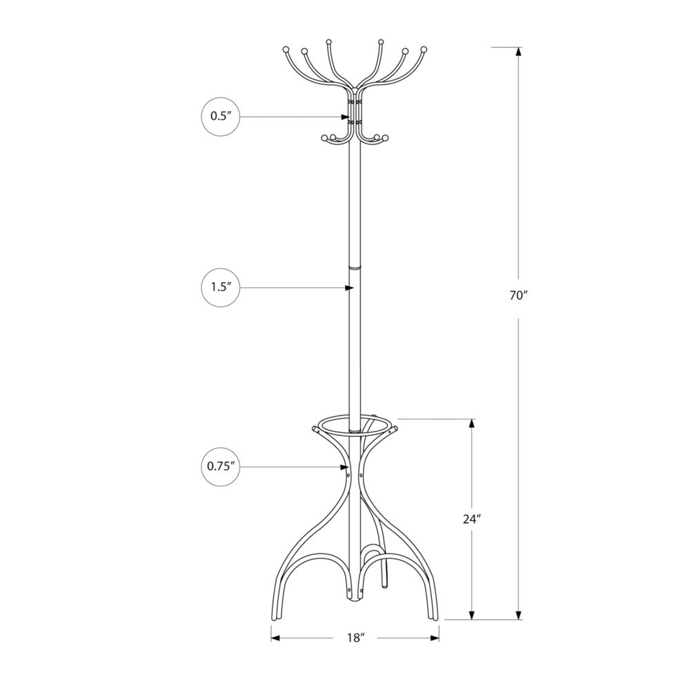 Coat Rack - 70"H / Silver Metal With An Umbrella Holder