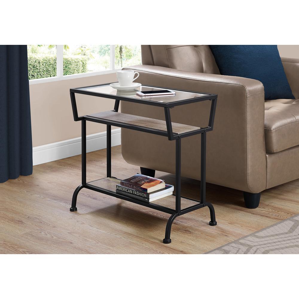 Accent Table - 22"H / Dark Taupe / Black / Tempered Glass With Shelf