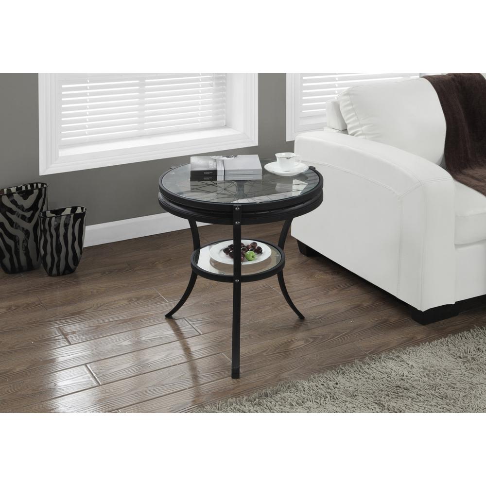 Accent Table - 22"Dia / Black With Tempered Glass
