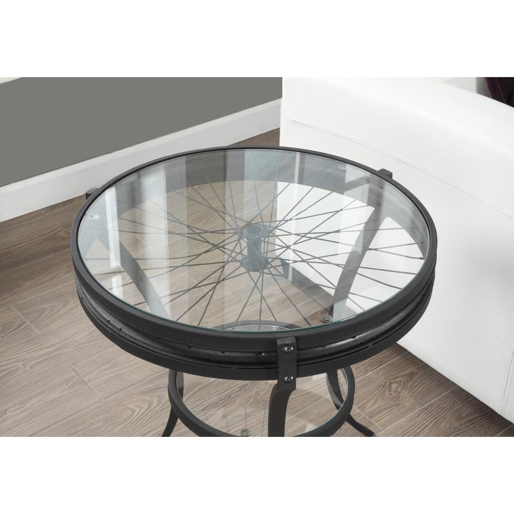 Accent Table - 22"Dia / Black With Tempered Glass