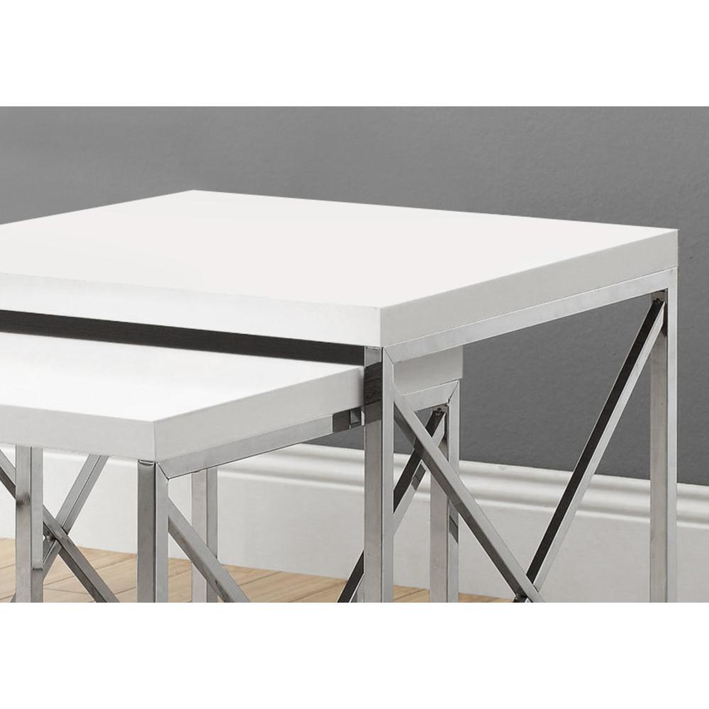 Nesting Table  - 2Pcs Set / Glossy White / Chrome Metal