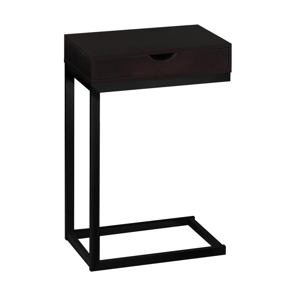 Image of Accent Table - Cappuccino / Black Metal With A Drawer