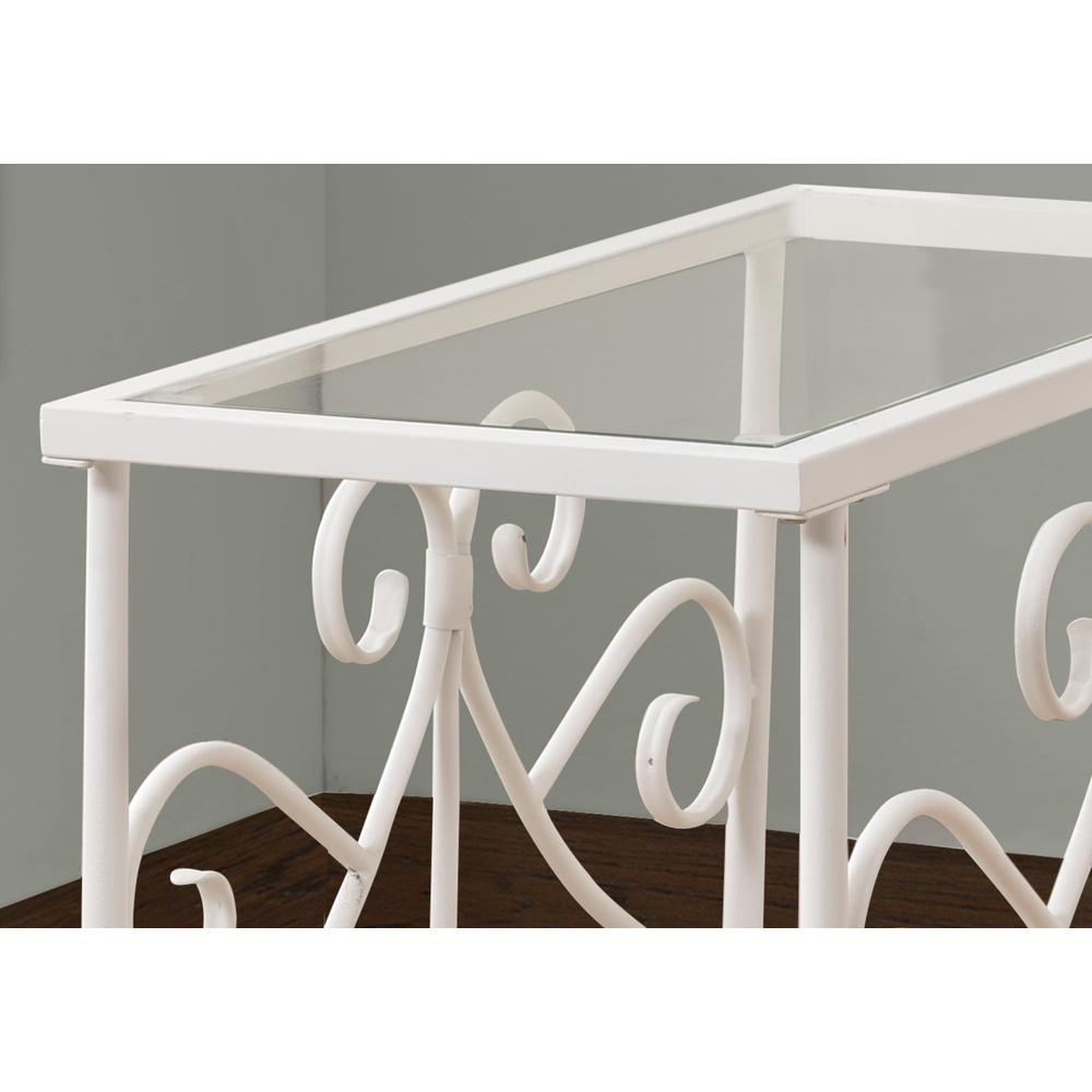 Accent Table - White Metal With Tempered Glass
