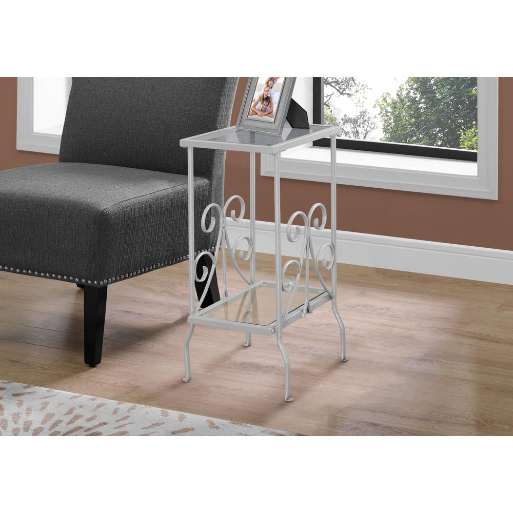 Accent Table - 30"H / Silver Metal With Tempered Glass