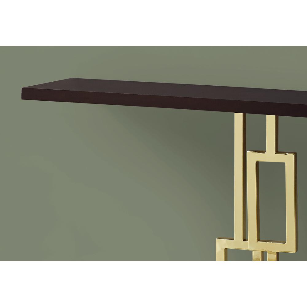 Accent Table - 48"L / Cappuccino / Gold Metal
