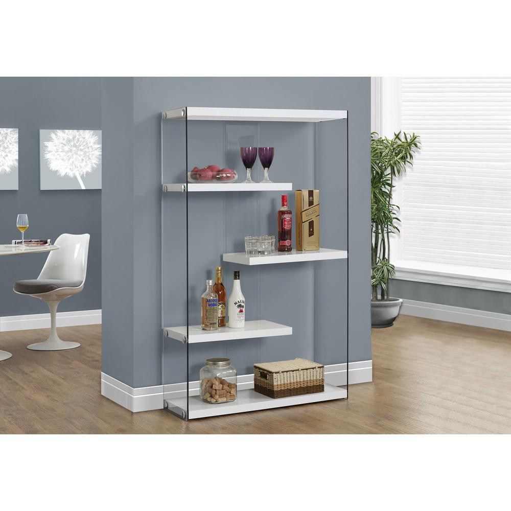 Bookcase - 60"H / Glossy White With Tempered Glass