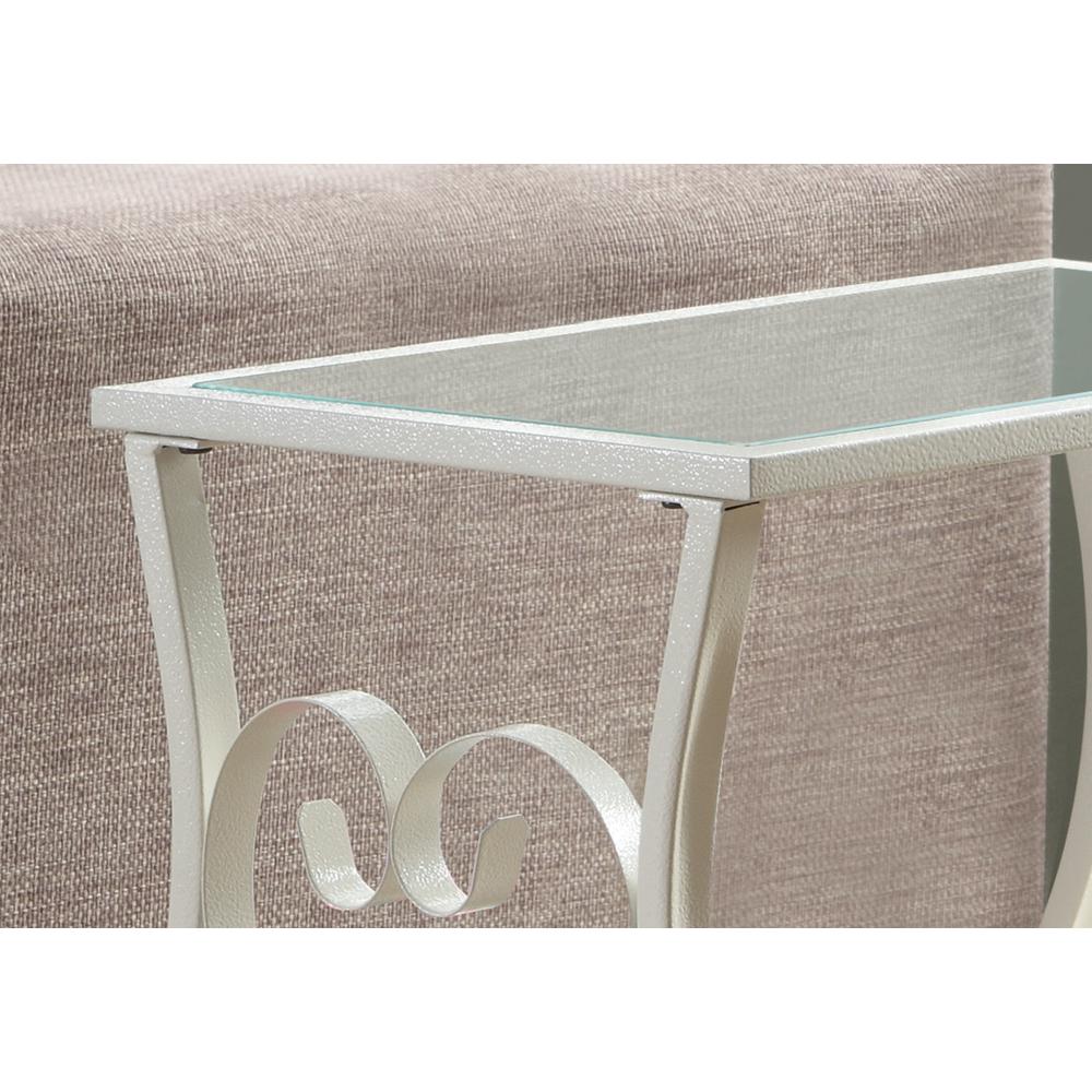 Accent Table - Antique White Metal With Tempered Glass