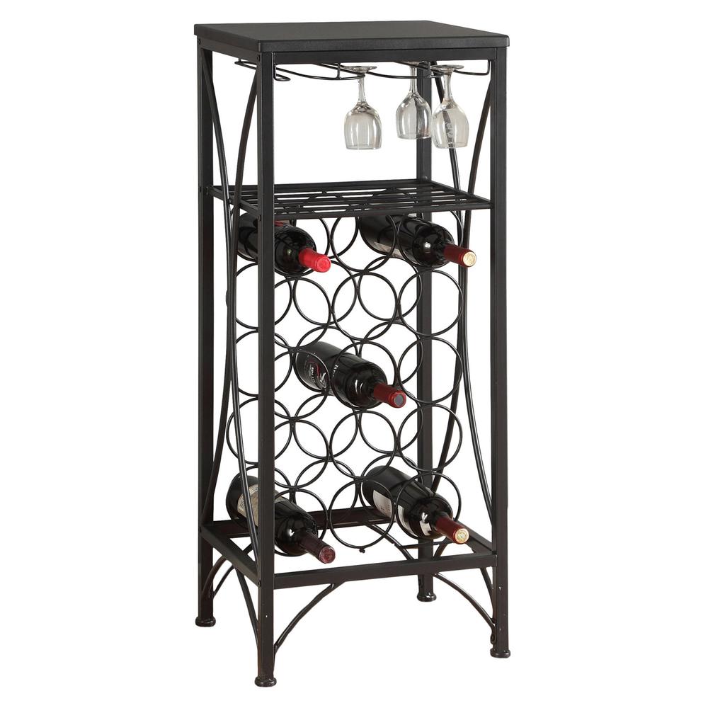 Image of Home Bar - 40"H / Black Metal Wine Bottle And Glass Rack