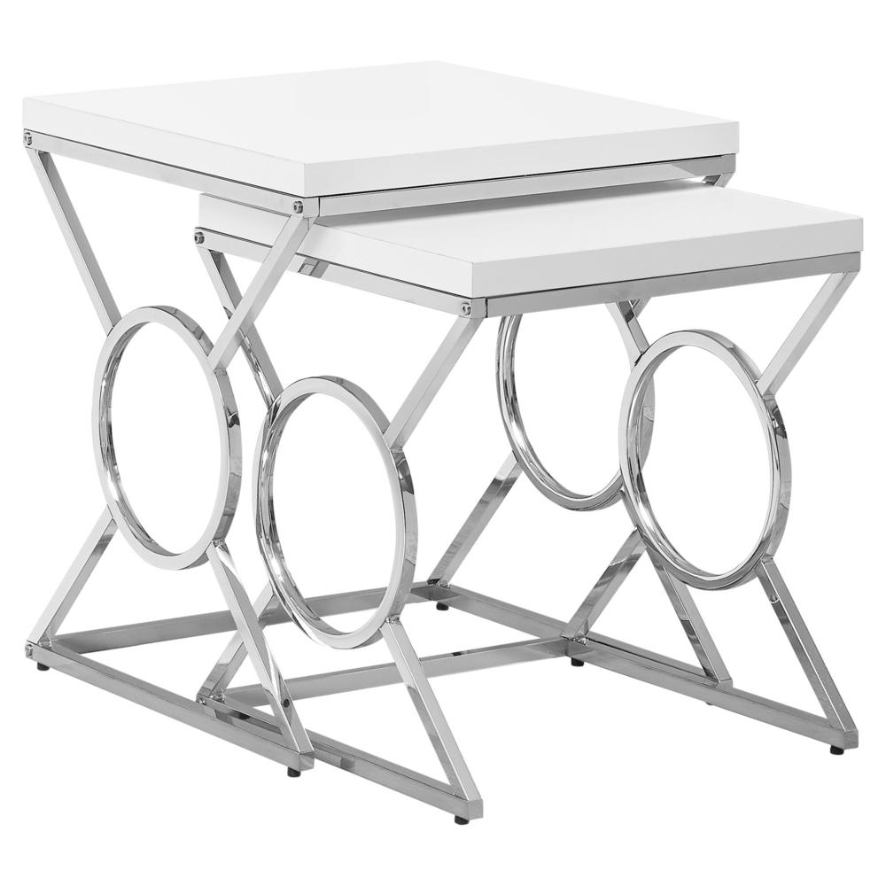 Image of Nesting Table  - 2Pcs Set / Glossy White / Chrome Metal