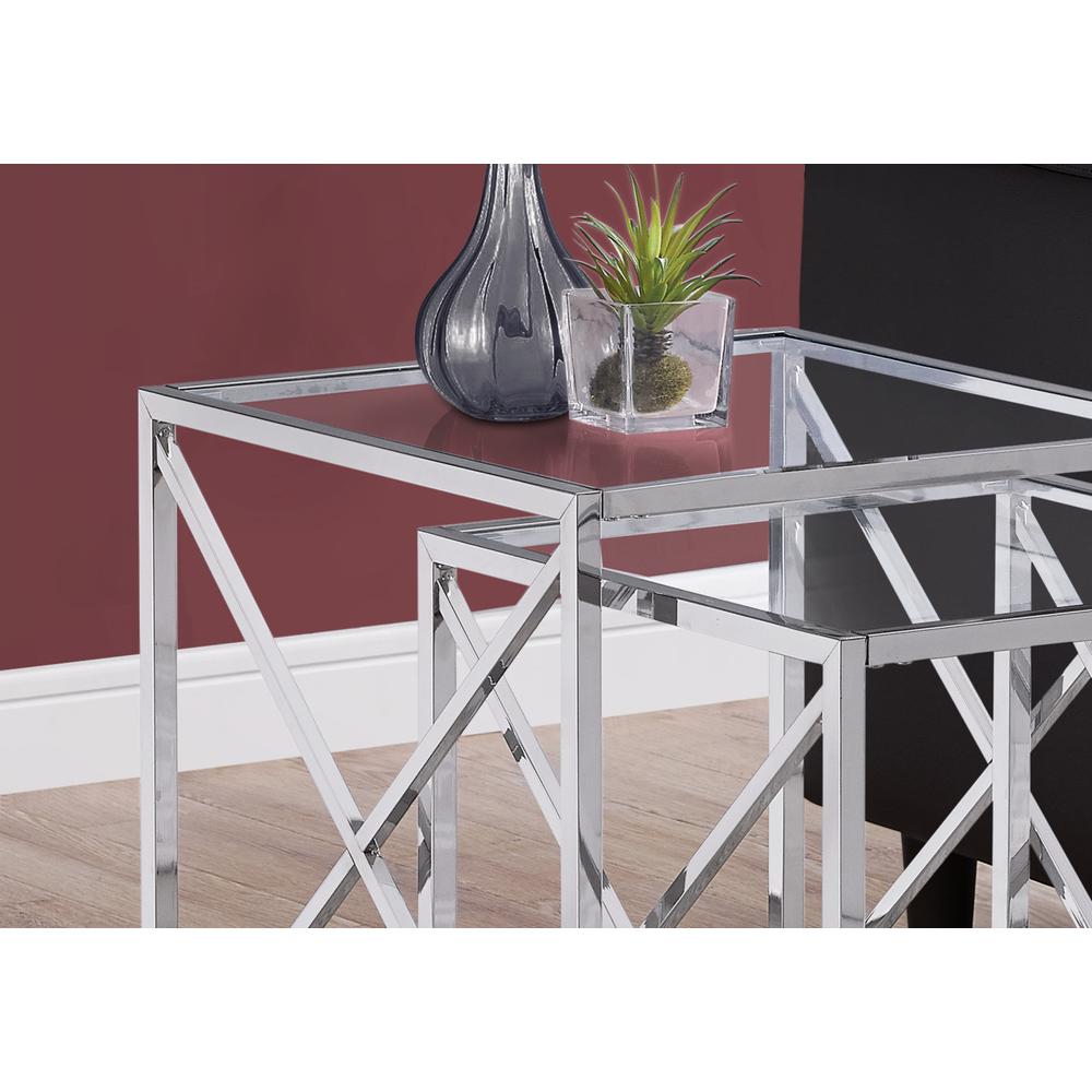 Nesting Table - 2Pcs Set / Chrome Metal W/ Tempered Glass