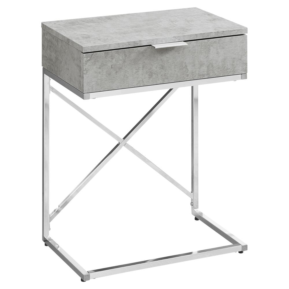 Image of Accent End Table - 24"H / Grey Cement / Chrome Metal With Drawer