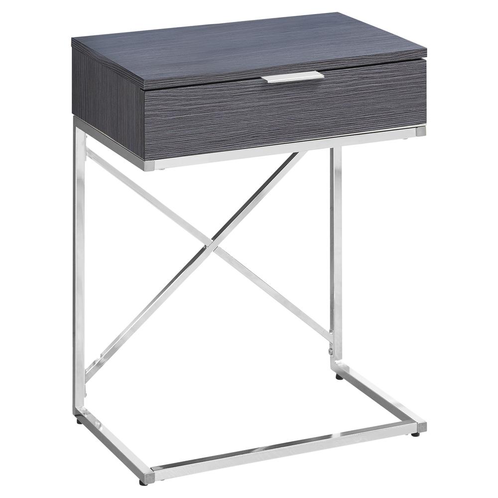 Image of Accent End Table - 24"H / Grey / Chrome Metal With Drawer