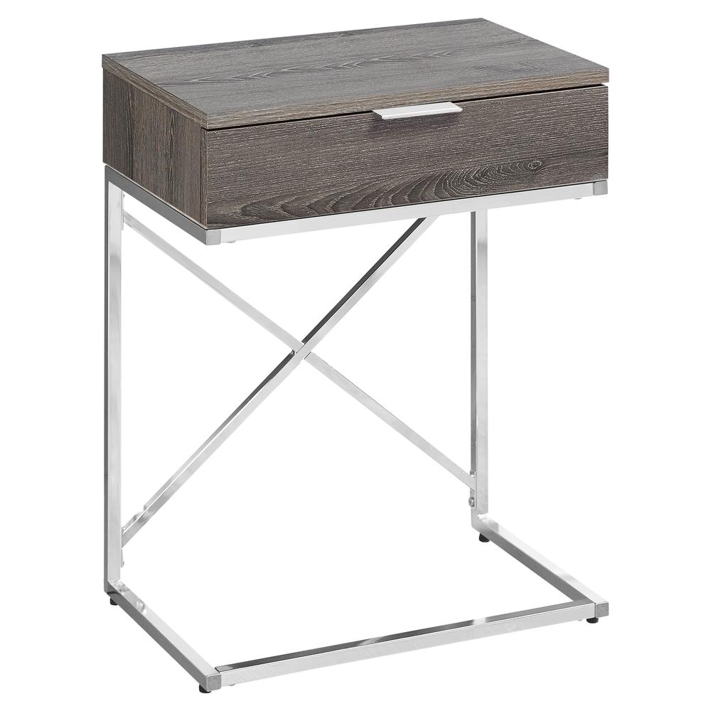 Image of Accent End Table - 24"H / Dark Taupe / Chrome Metal With Drawer