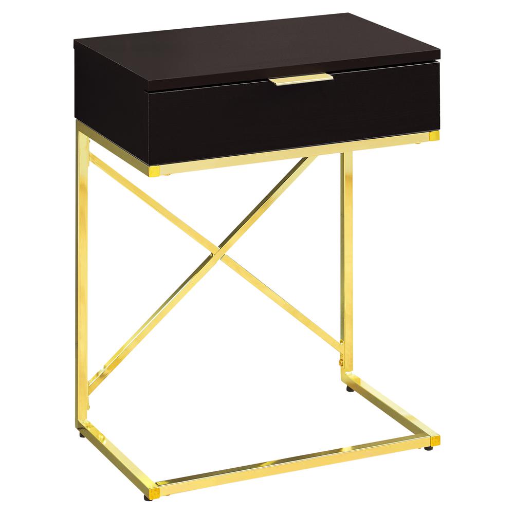 Image of Accent End Table - 24"H / Cappuccino / Gold Metal With Drawer
