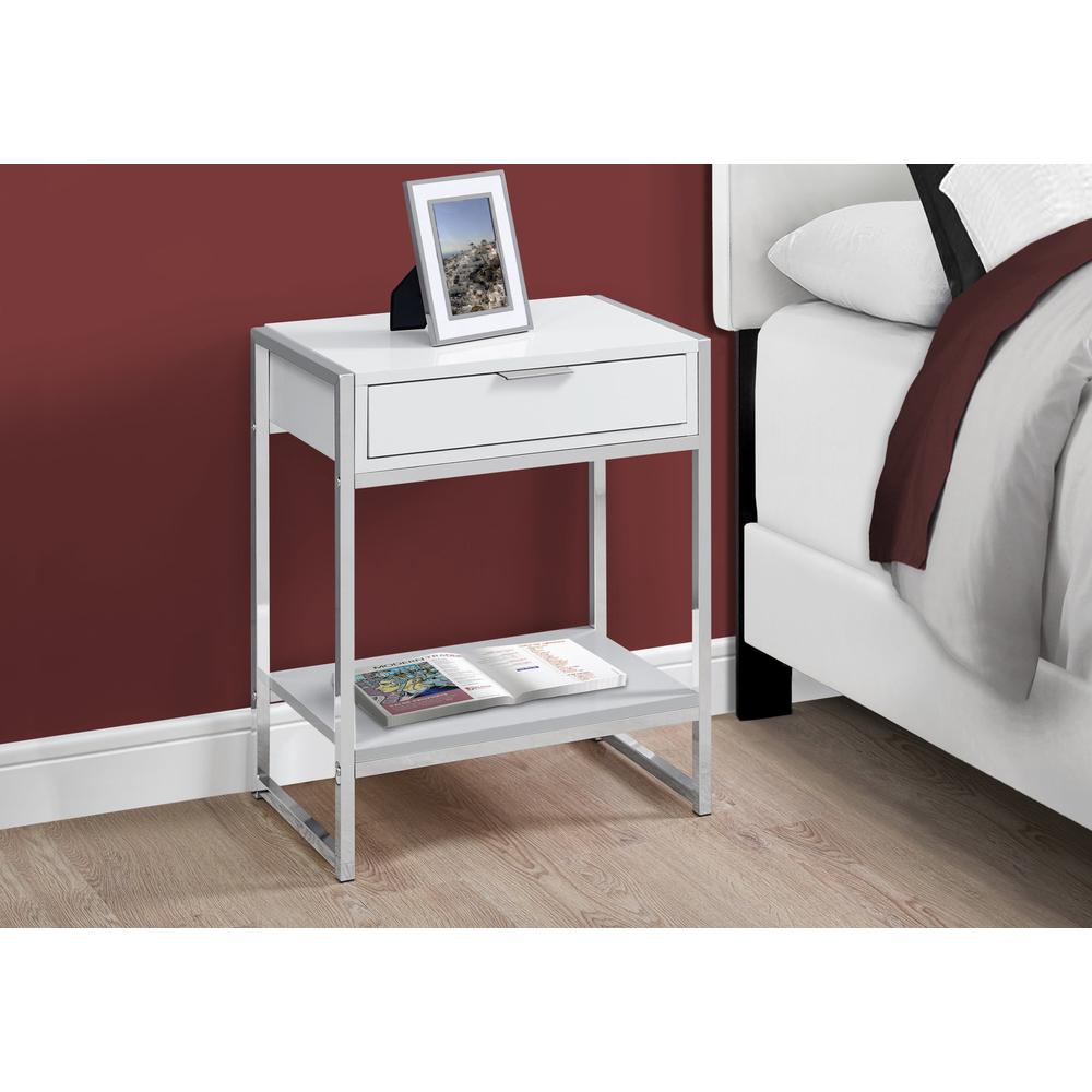 Accent Table - 24"H / Glossy White / Chrome Metal