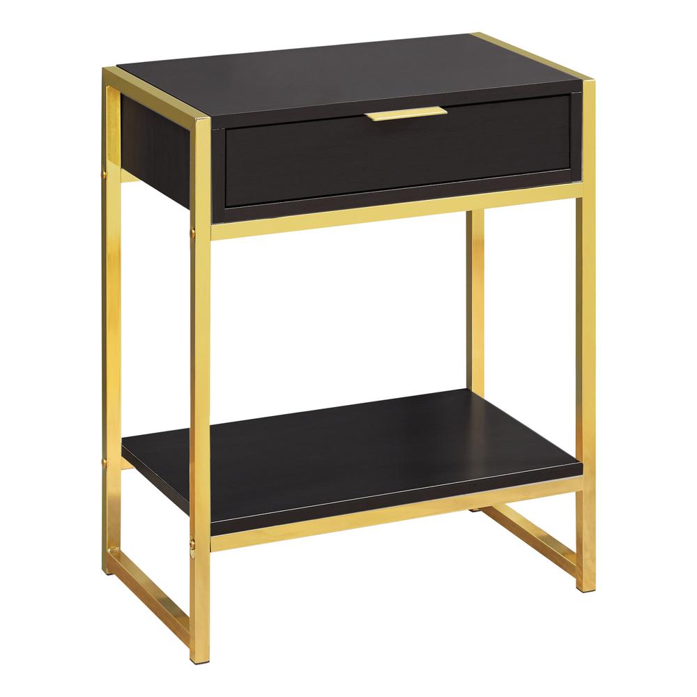 Image of Accent Table - 24"H / Cappuccino / Gold Metal