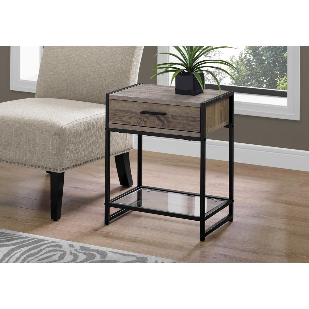 Accent Table - 22"H / Dark Taupe / Black / Tempered Glass