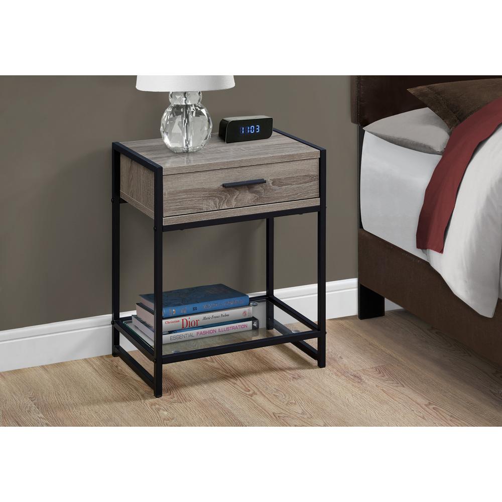 Accent Table - 22"H / Dark Taupe / Black / Tempered Glass