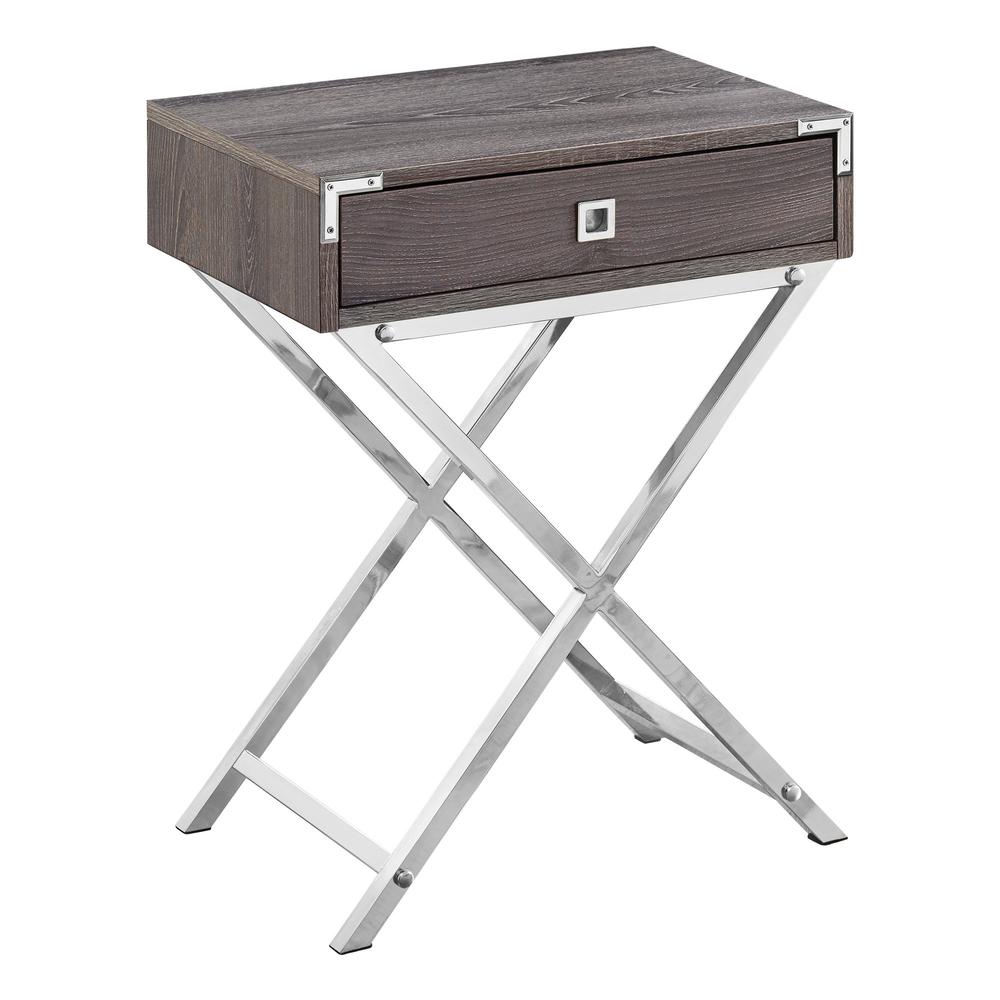 Image of Accent Table - 24"H / Dark  Taupe / Chrome Metal