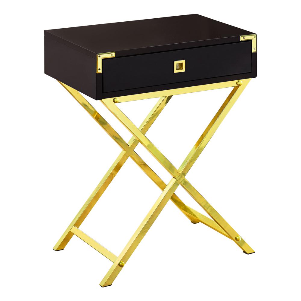 Image of Accent Table - 24"H  / Cappuccino / Gold Metal