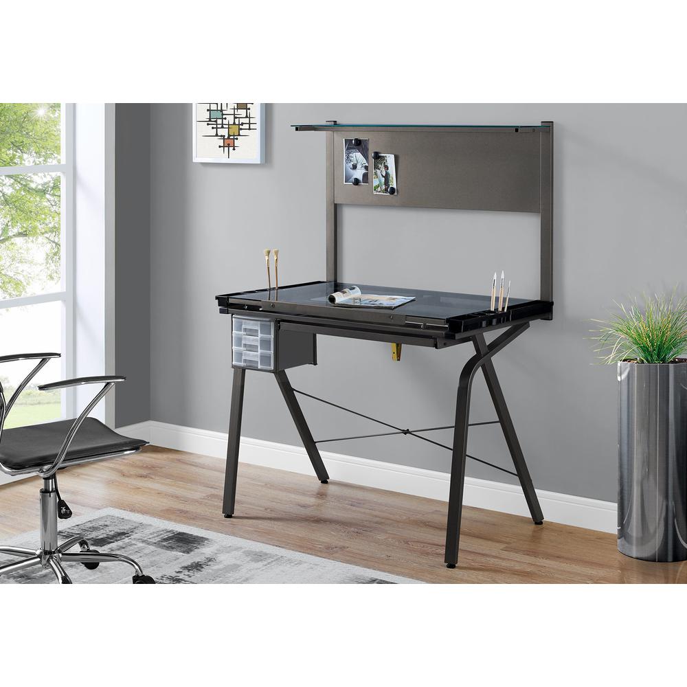 Drafting Table - Adjustable / Grey Metal / Tempered Glass