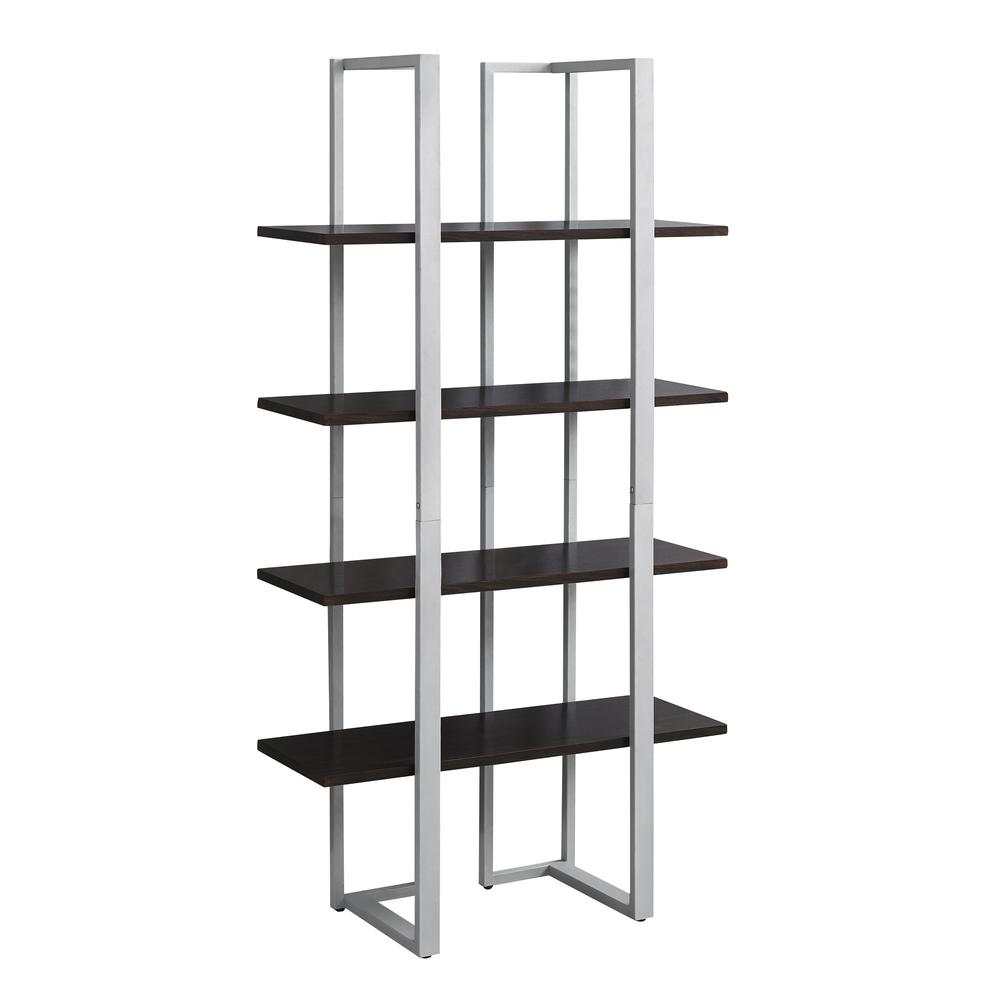 Image of 4 Shelf Bookcase - 60"H / Cappuccino / Silver Metal