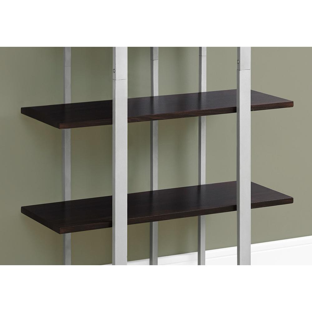 4 Shelf Bookcase - 60"H / Cappuccino / Silver Metal