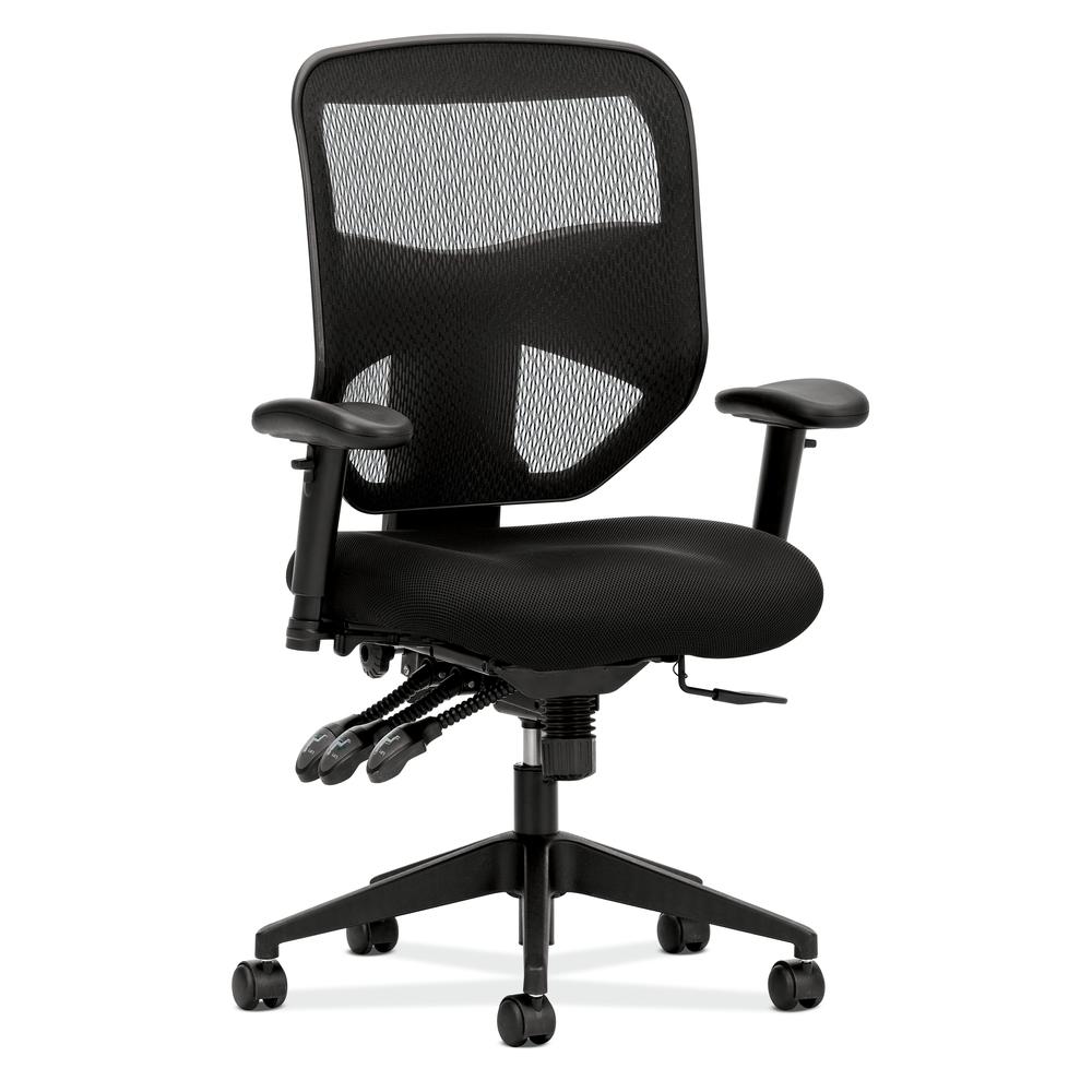 HVL532 Mesh High-Back Task Chair with Asynchronous Control and Seat Glide, 2-Way Arms - Black Mesh