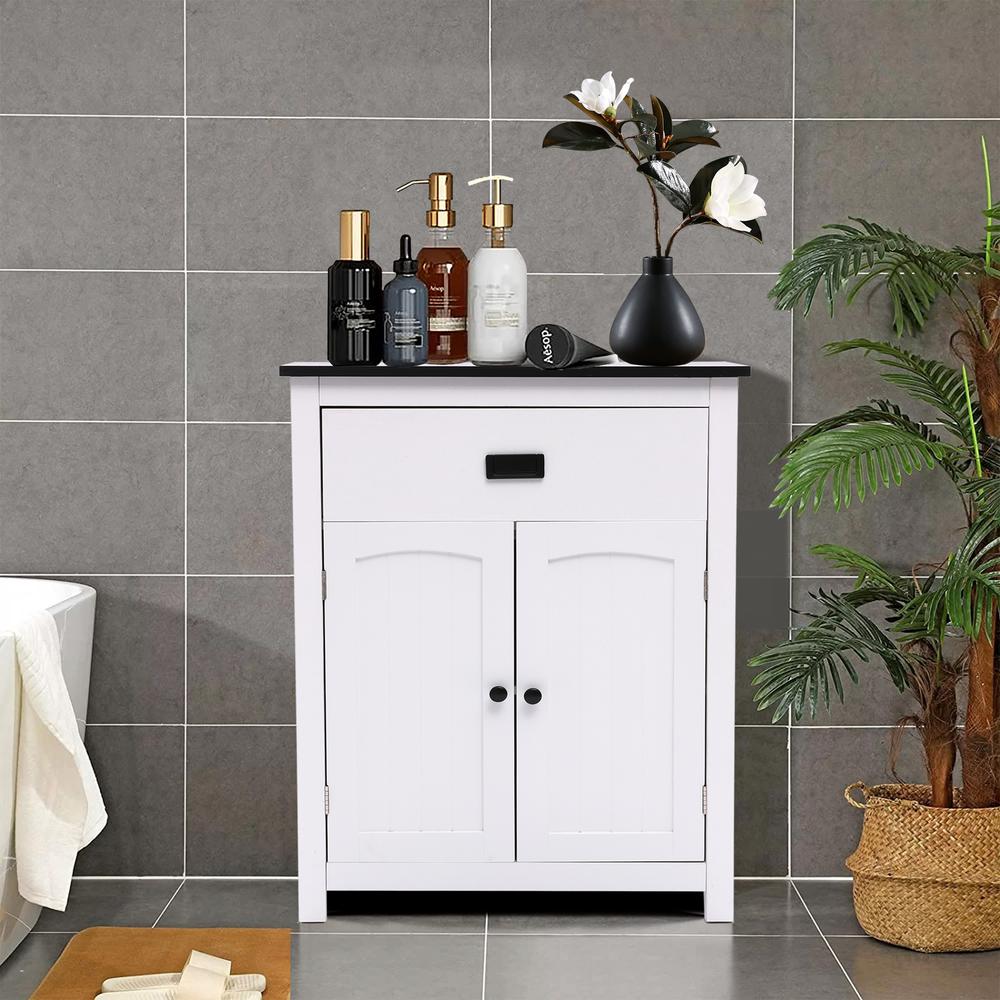 White Manufactured Wood 1-Drawer 1-Door Bathroom Linen Cabinet