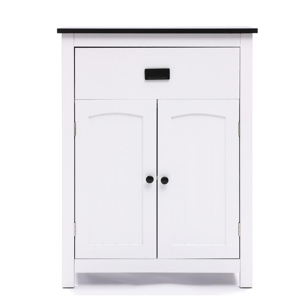 Image of White Manufactured Wood 1-Drawer 1-Door Bathroom Linen Cabinet