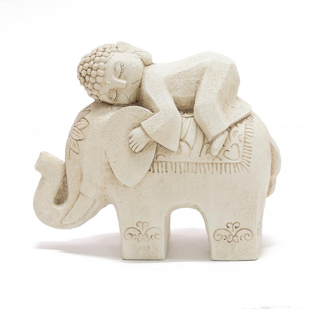 This is the image of Beige MgO Buddha Monk and Elephant Statue