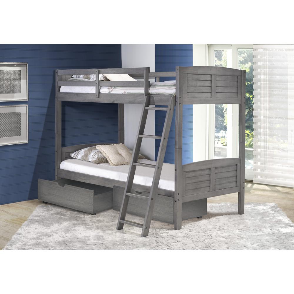 Twin/Twin Louver Bunk Bed W/Dual Under Bed Drawers