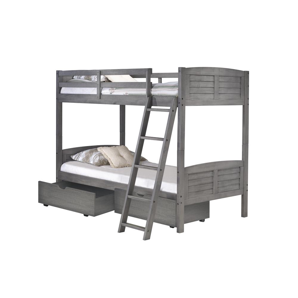 Image of Twin/Twin Louver Bunk Bed W/Dual Under Bed Drawers