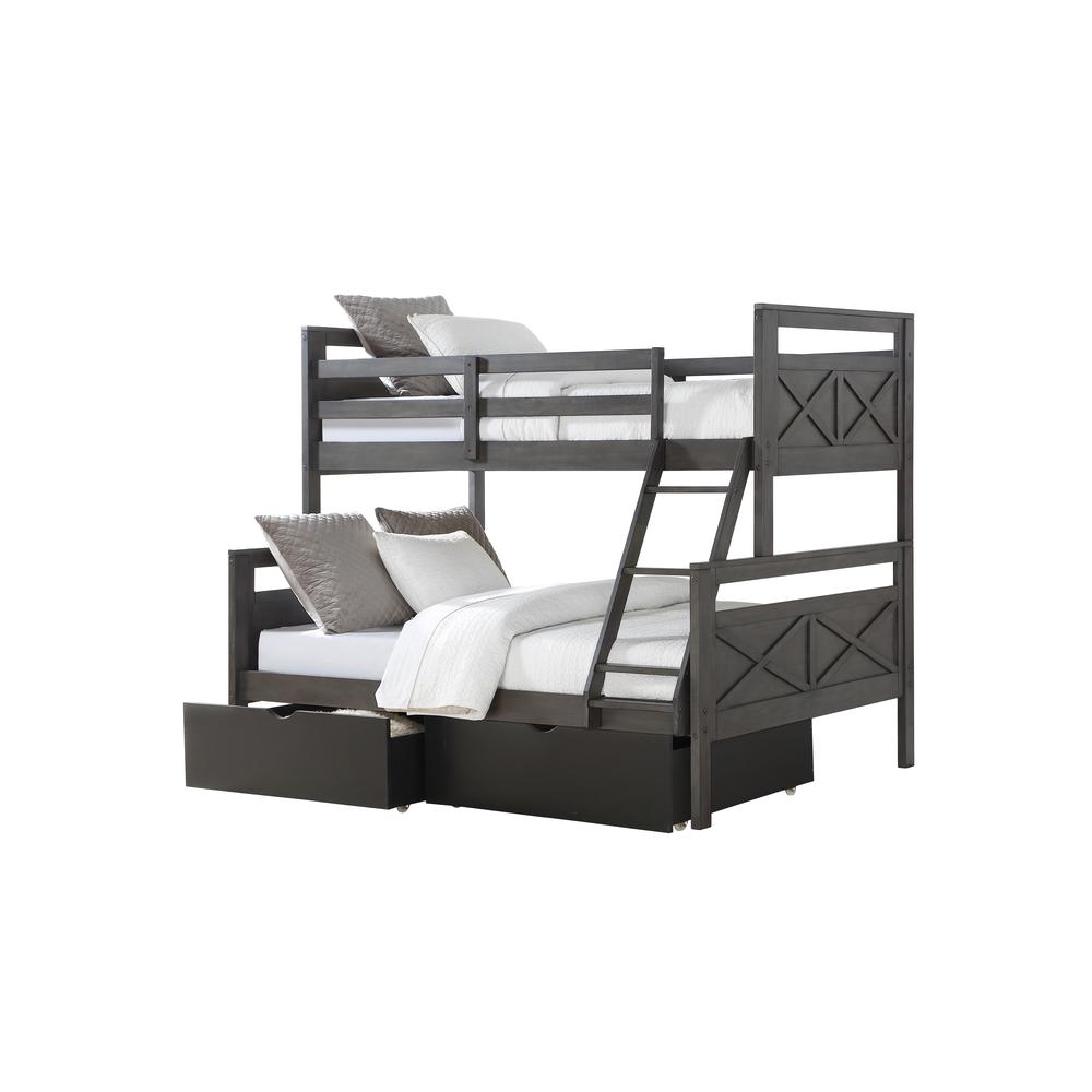 Image of Twin/Full Barn Panel Bunkbed W/Dual Under Bed Drawers