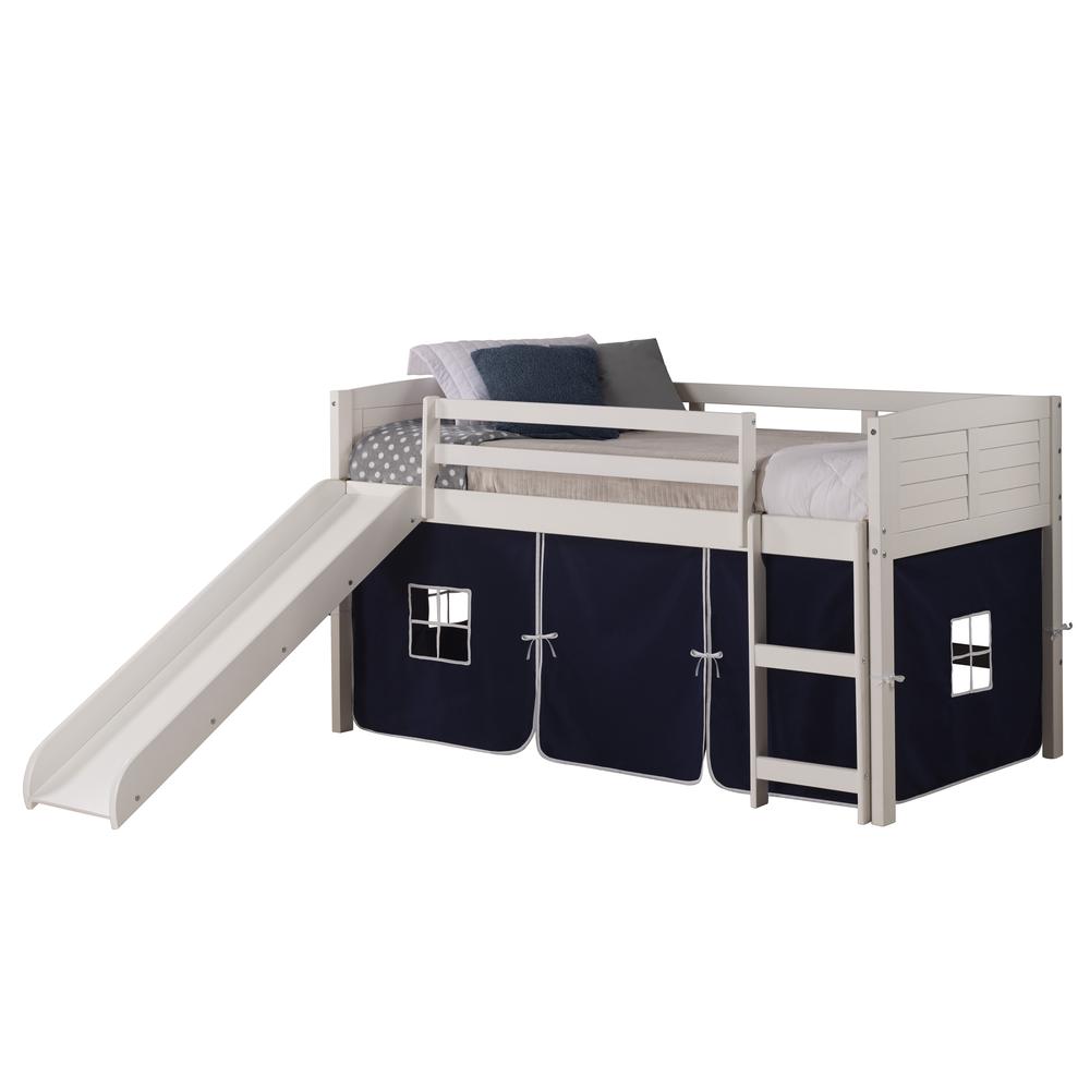 Twin Louver Low Loft - White with Blue Tent and Slide