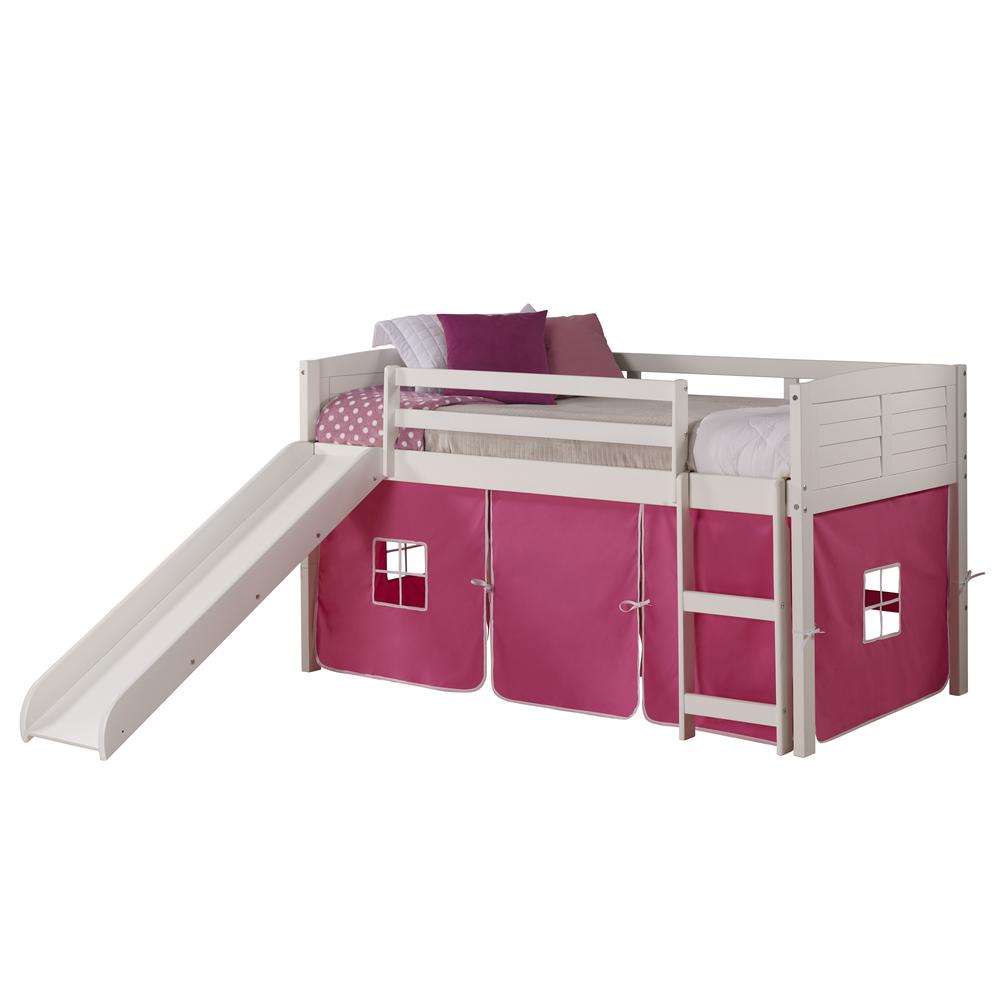 Twin Louver Low Loft - White with Pink Tent and Slide