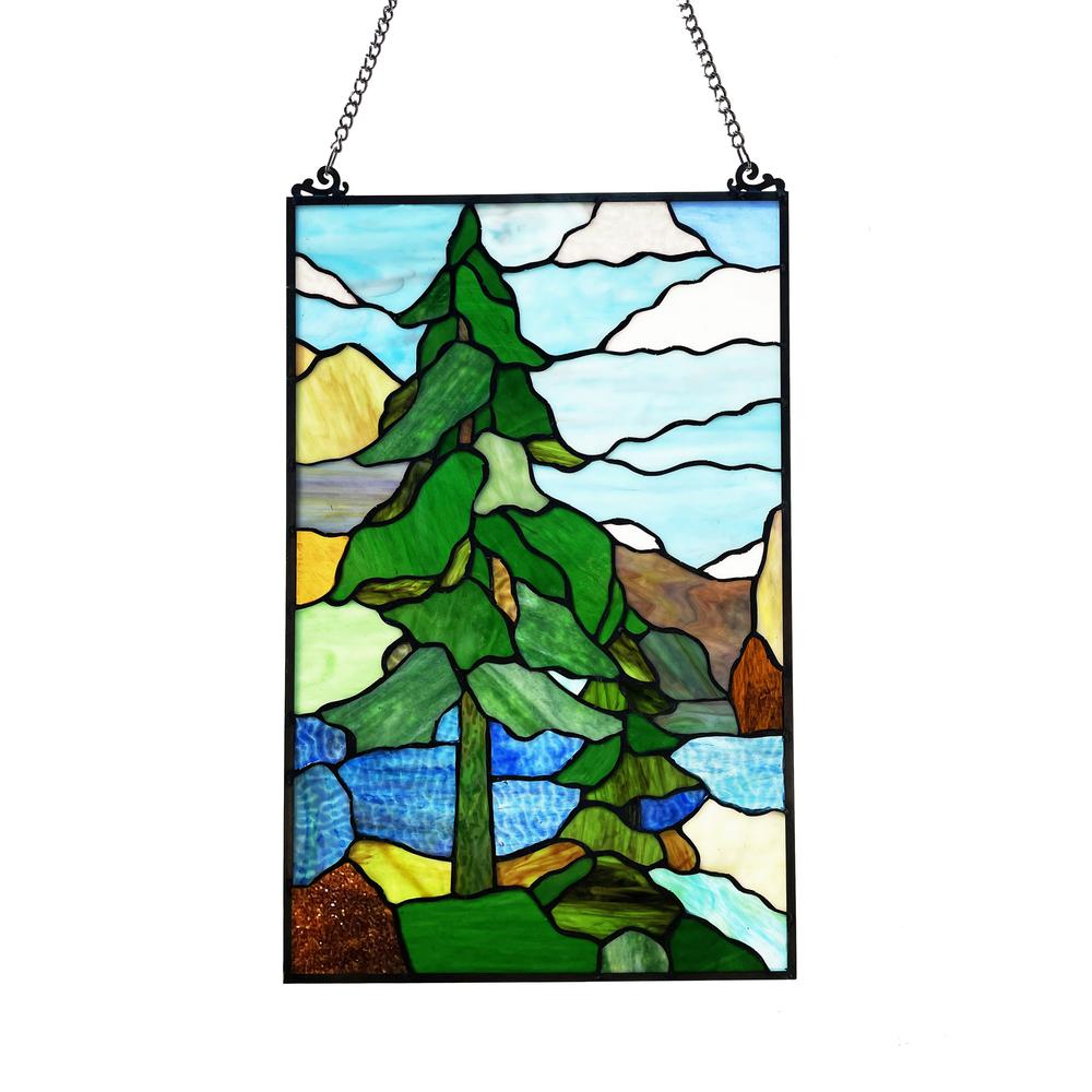 This is the image of Chloe Lighting Nature Landscape-Style Stained Glass Window Panel - 20" Tall