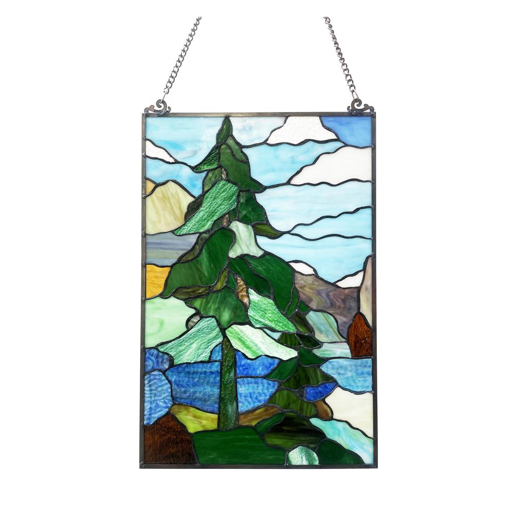 Chloe Lighting Nature Landscape-Style Stained Glass Window Panel - 20" Tall