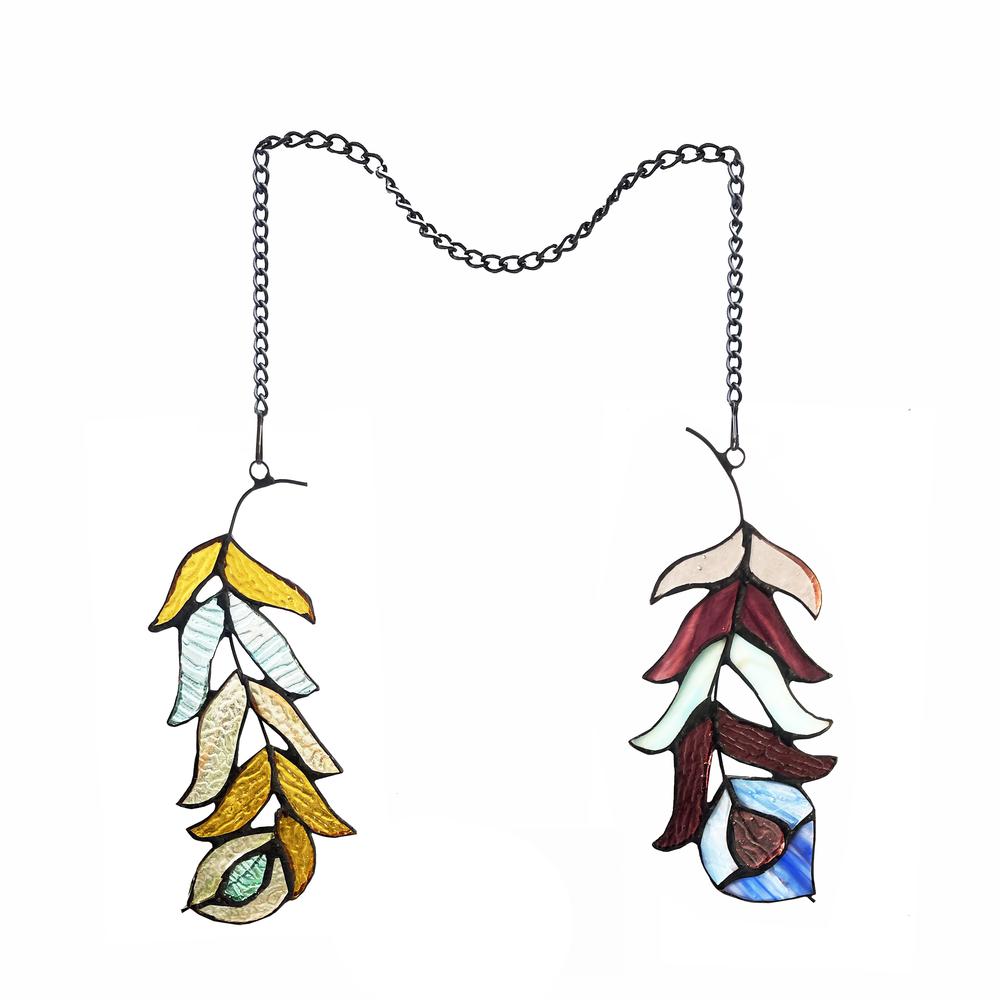This is the image of Chloe Lighting Feather Tiffany-Style Stained Glass Window Panels, 7" Tall