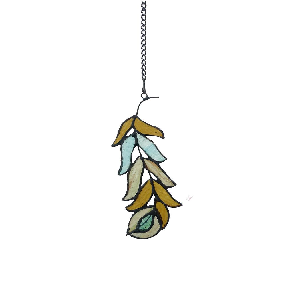 Chloe Lighting Feather Tiffany-Style Stained Glass Window Panel, 7" Tall