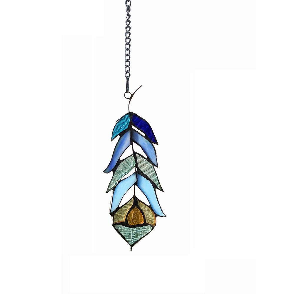 This is the image of Chloe Lighting Feather Tiffany-Style Stained Glass Window Panel - 7" Tall