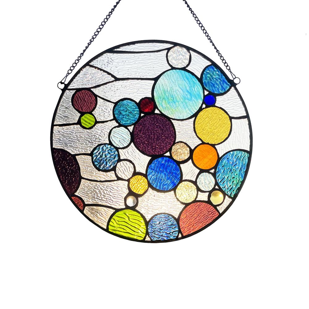 This is the image of Chloe Lighting Bubbles Geometric-Style Stained Glass Window Panel - 13" Wide