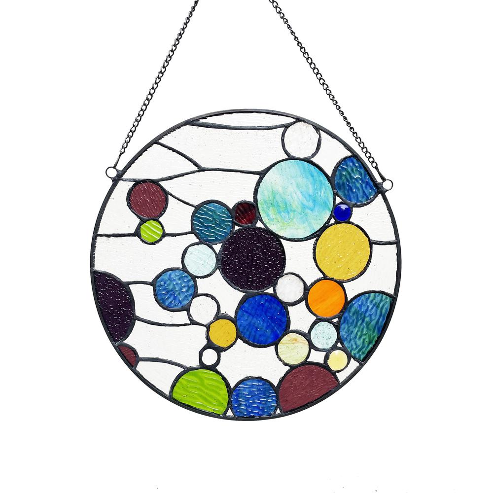 Chloe Lighting Bubbles Geometric-Style Stained Glass Window Panel - 13" Wide