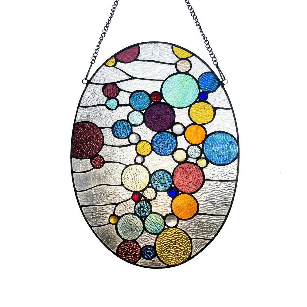 This is the image of Chloe Lighting Bubbles Geometric-Style Stained Glass Window Panel - 20" Tall