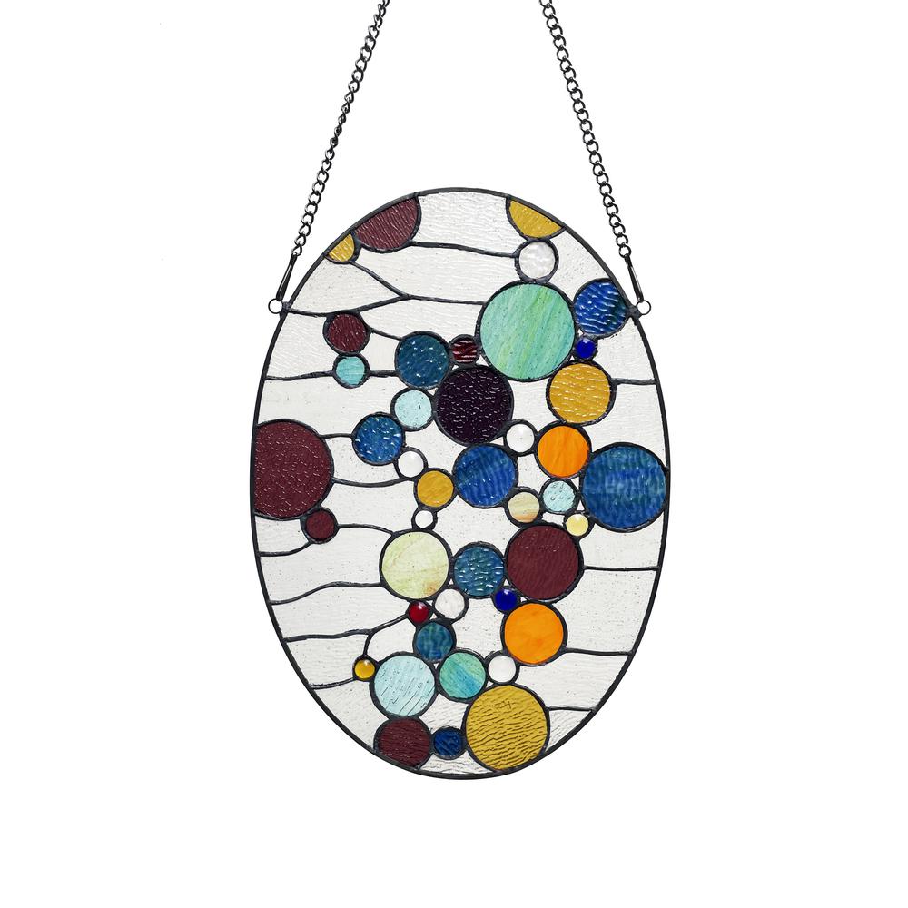 Chloe Lighting Bubbles Geometric-Style Stained Glass Window Panel - 20" Tall