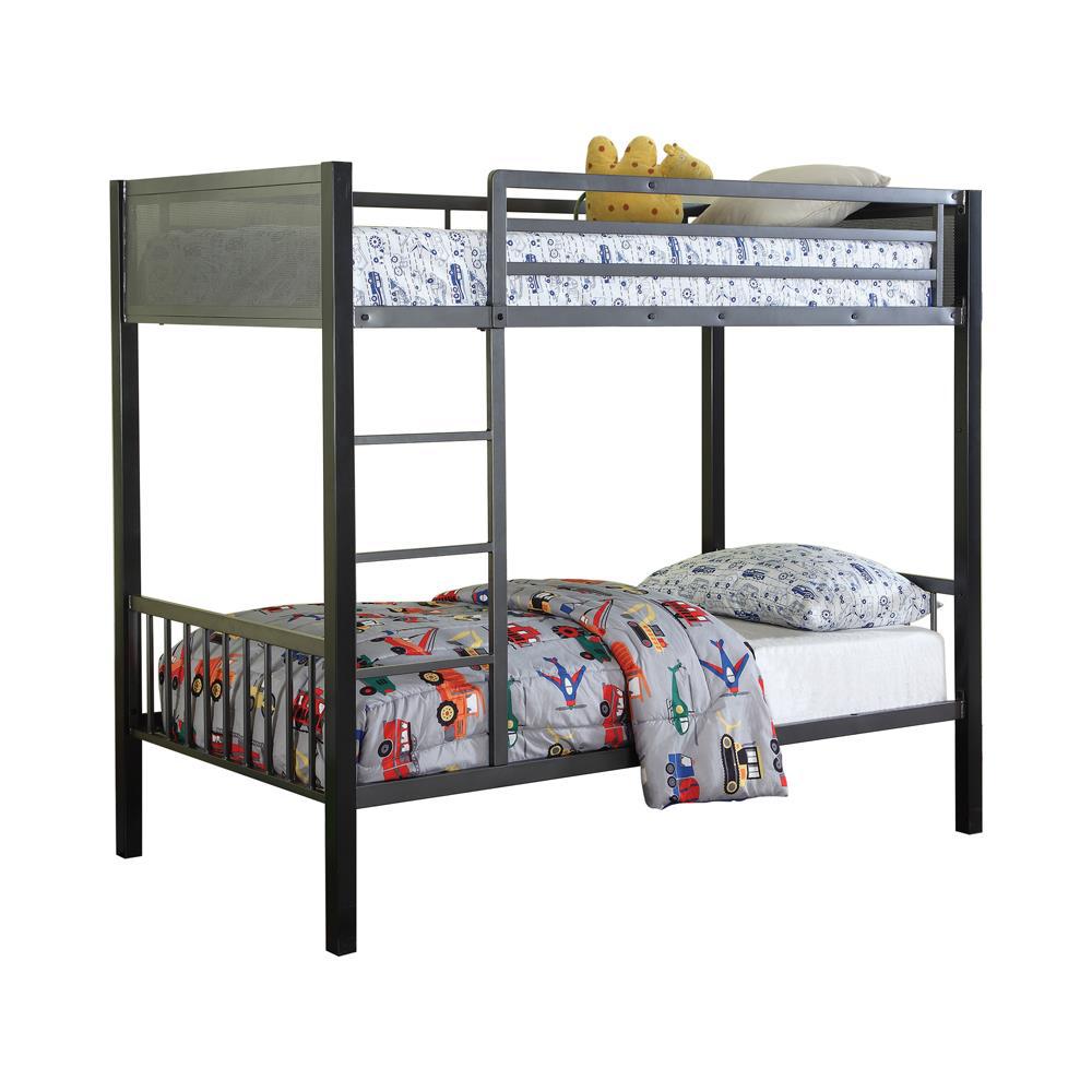 Image of Meyers Twin Over Twin Metal Bunk Bed Black And Gunmetal